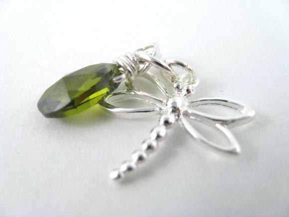 Moss Green Cubic Zirconia And Dragonfly Charm