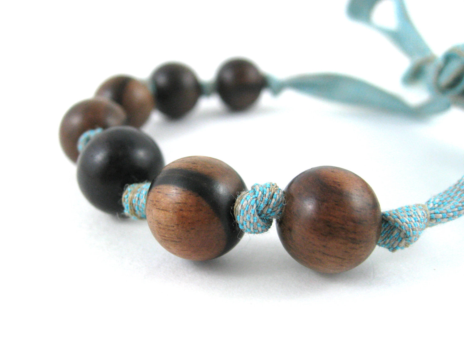 Linen Ribbon And Wood Bead Bracelet on Luulla